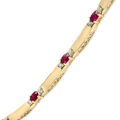 14K Yellow Gold Red Ruby and 3/8 Cttw Diamond Alternating Link Necklace by Infinite Jewels