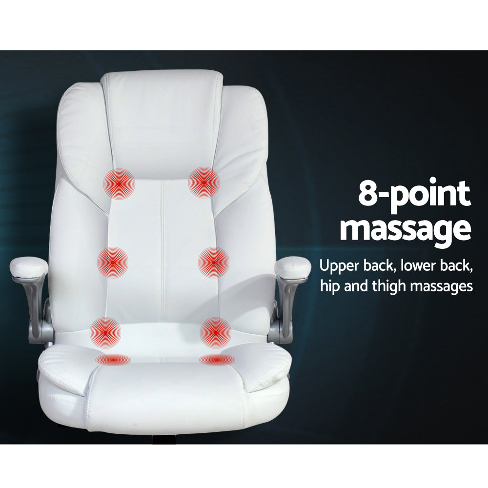 NNEDSZ Leather 8 Point Massage Office Chair - White by NNEDSZ