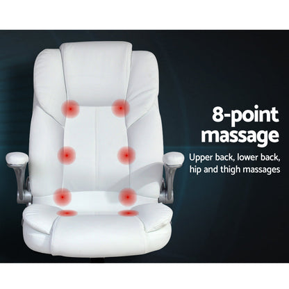 NNEDSZ Leather 8 Point Massage Office Chair - White by NNEDSZ
