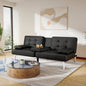 Modern Black Faux Leather Futon Sofa Bed with Armrest and Metal Legs by FastFurnishings