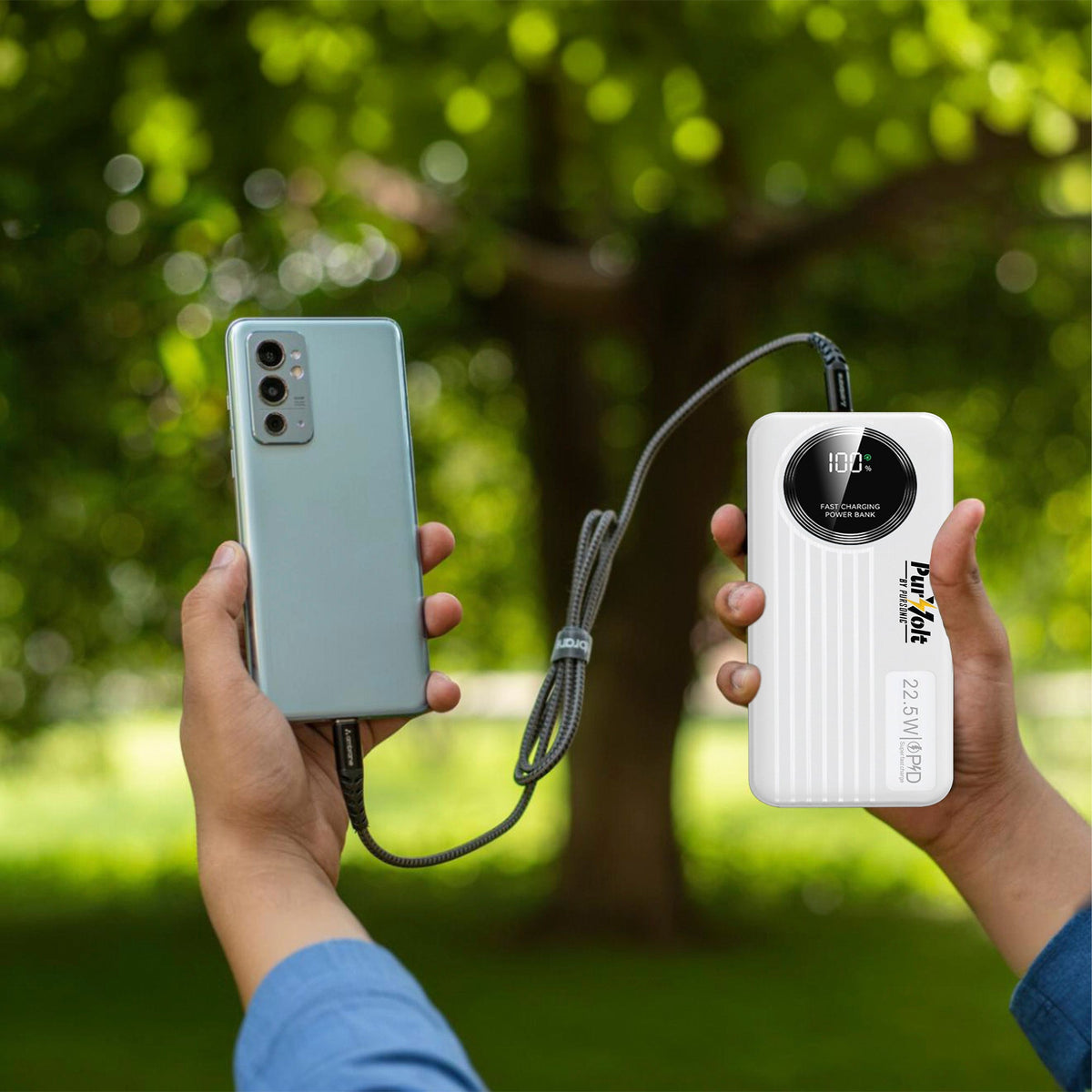 Pursonic 10,000mAh LED Fast Charging Power Bank – Built-in Cables, 22.5W Output, Type-C/USB/Lightning Compatibility by Pursonic