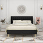 Queen size Mid-Century Black Linen Platform Bed Frame with Upholstered Headboard by FastFurnishings