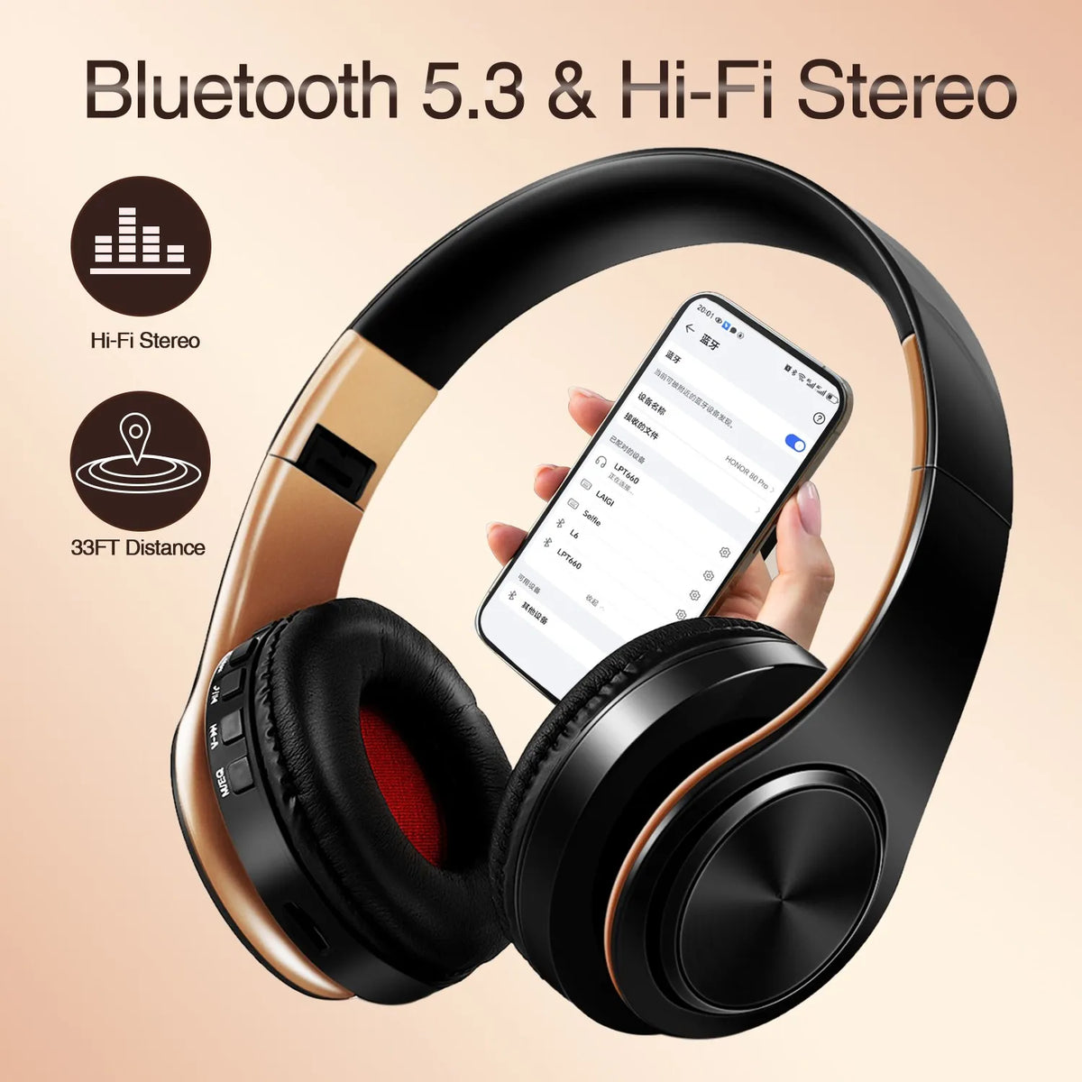Wireless Bluetooth Headphones Gold by CAN