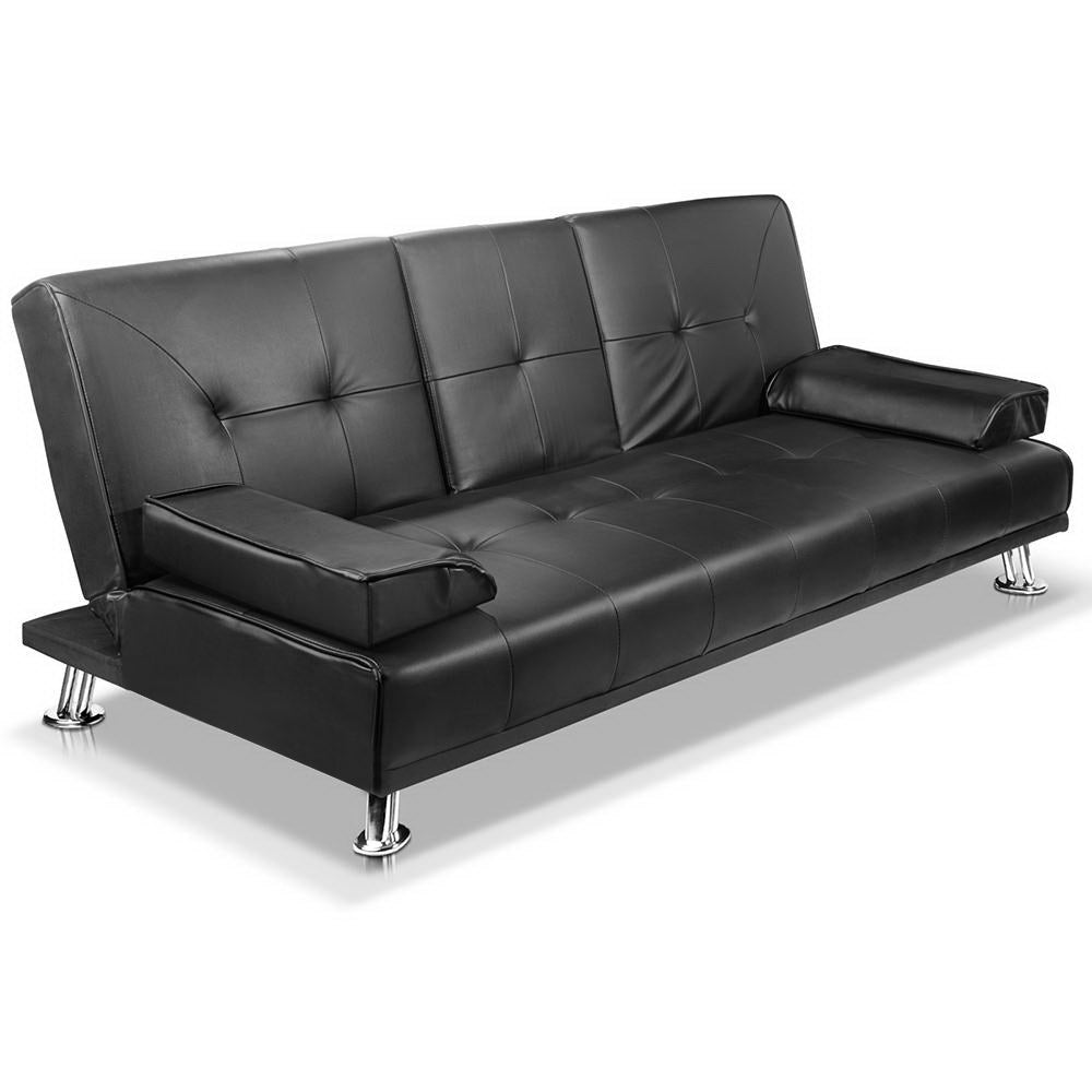NNEDSZ 3 Seater PU Leather Sofa Bed - Black by NNEDSZ