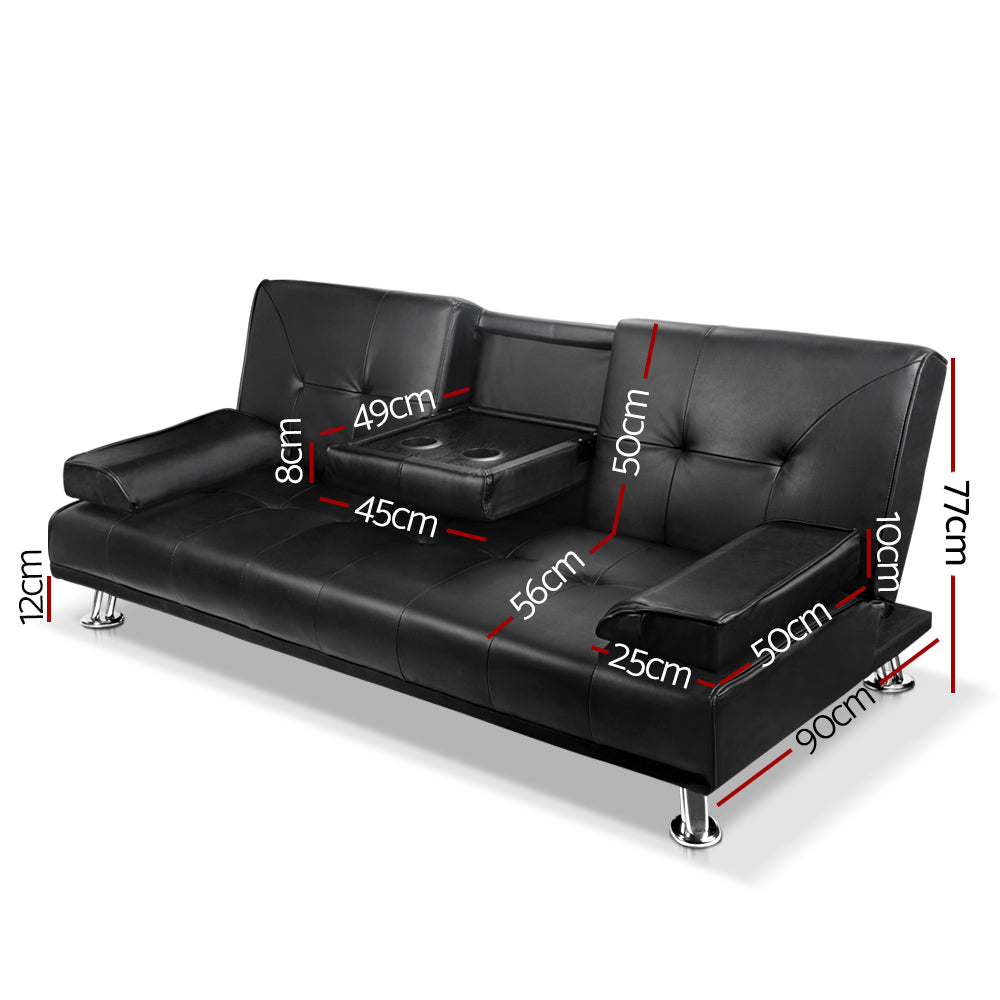 NNEDSZ 3 Seater PU Leather Sofa Bed - Black by NNEDSZ