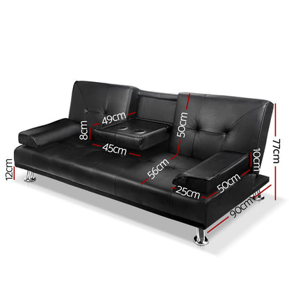 NNEDSZ 3 Seater PU Leather Sofa Bed - Black by NNEDSZ