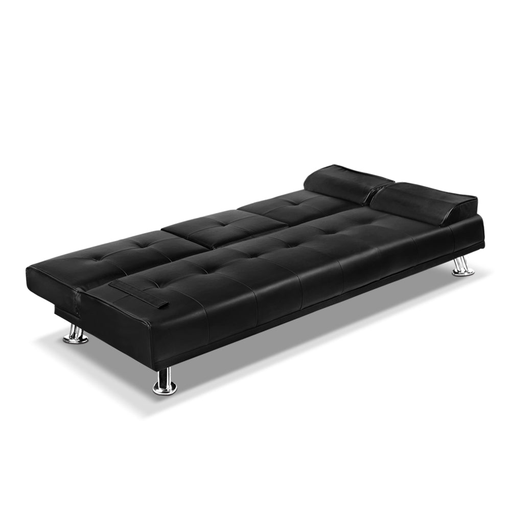 NNEDSZ 3 Seater PU Leather Sofa Bed - Black by NNEDSZ