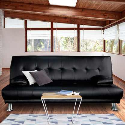 NNEDPE Sarantino 3 Seater Faux Leather Sofa Bed Couch Lounge Futon - Black by NNEDPE