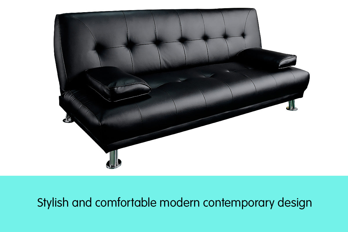 NNEDPE Sarantino 3 Seater Faux Leather Sofa Bed Couch Lounge Futon - Black by NNEDPE