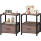 Set of 2 - Modern Metal Wood Side End Table Nightstand with Storage Drawer by FastFurnishings