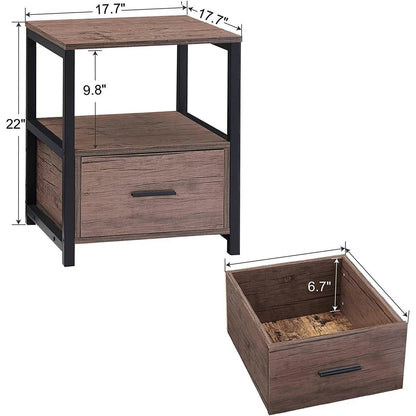 Set of 2 - Modern Metal Wood Side End Table Nightstand with Storage Drawer by FastFurnishings