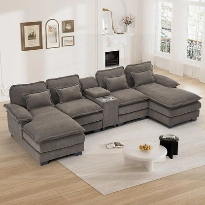 Comfy U Shape Cloud Couch - 124\" Chenille Sofa by Zop BlakHom