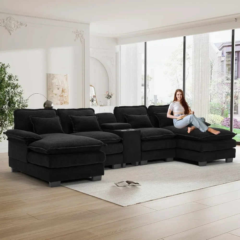 Comfy U Shape Cloud Couch - 124\" Chenille Sofa by Zop BlakHom