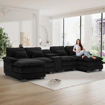 Comfy U Shape Cloud Couch - 124\" Chenille Sofa by Zop BlakHom