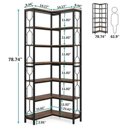 Industrial 7-Tier Metal/Wood Corner Bookcase in Black/Brown by SataTrade-U.S LLC