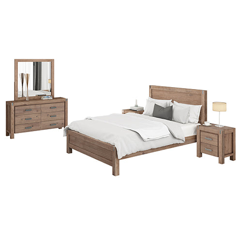 NNEDSZ Pieces Bedroom Suite in Solid Wood Veneered Acacia Construction Timber Slat Queen Size Chocolate Colour Bed, Bedside Table , Tallboy & Dresser by NNEDSZ