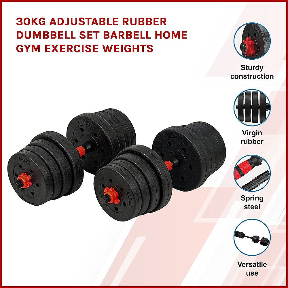 NNEDSZ 30kg Adjustable Rubber Dumbbell Set Barbell Home GYM Exercise Weights by NNEDSZ
