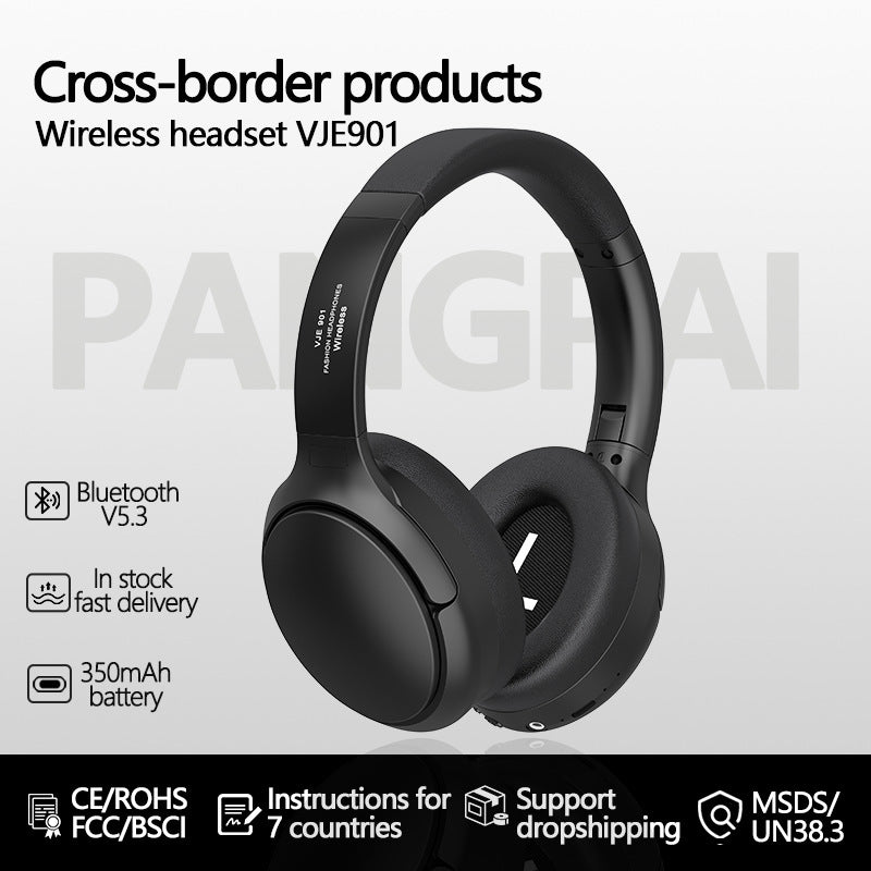 NNEDSZ Black VJE901 Wireless Bluetooth Over-Ear Headphones with Active Noise Cancelling by NNEDSZ