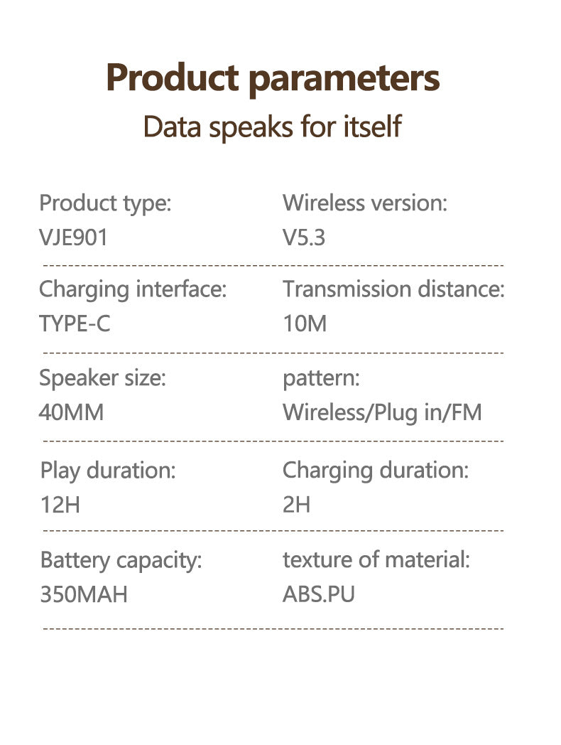 NNEDSZ Black VJE901 Wireless Bluetooth Over-Ear Headphones with Active Noise Cancelling by NNEDSZ