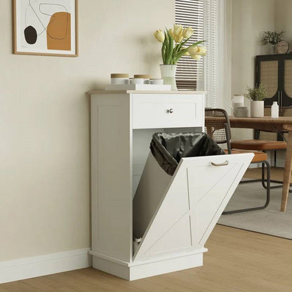 Trash Can Cabinet in White Wood Finish - Accommodates 10-Gallon Trash Bin by FastFurnishings
