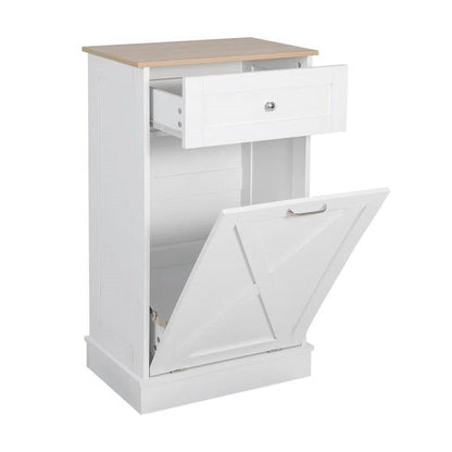 Trash Can Cabinet in White Wood Finish - Accommodates 10-Gallon Trash Bin by FastFurnishings