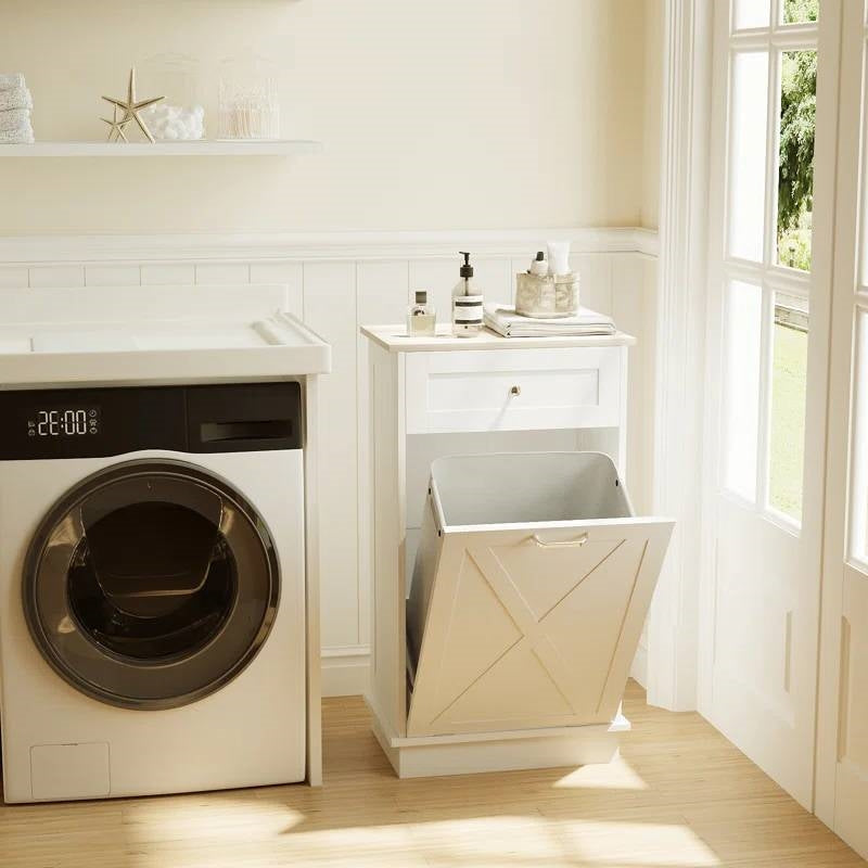 Trash Can Cabinet in White Wood Finish - Accommodates 10-Gallon Trash Bin by FastFurnishings