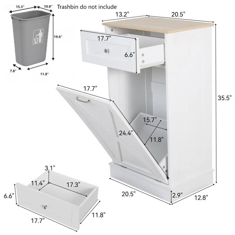 Trash Can Cabinet in White Wood Finish - Accommodates 10-Gallon Trash Bin by FastFurnishings