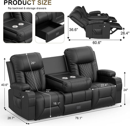 Three Seat Recliner Sofa With Flip Backrest And USB Ports by ShipItFurniture