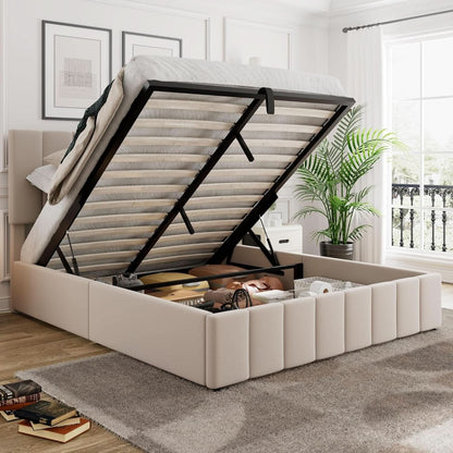 Gas Lift Storage Platform Bedframe Queen Upholstered by ShipItFurniture