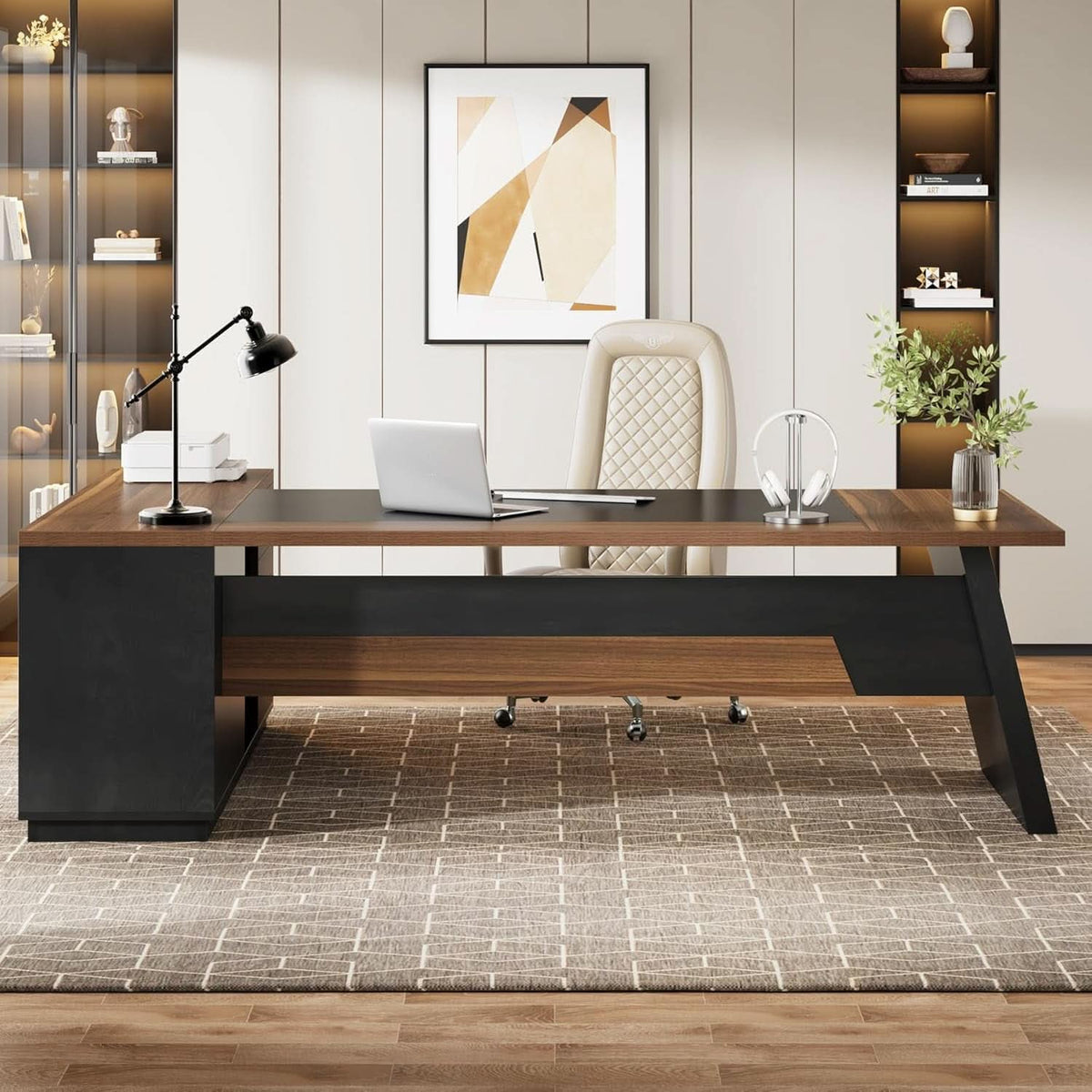 78 Inch Executive Desk Featuring Ample Storage Cabinets by ShipItFurniture
