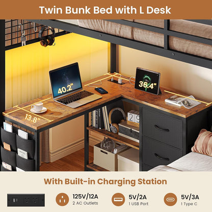 Black Twin Over Twin Bunk Bed Space Saving Storage Solution by ShipItFurniture