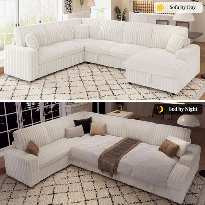 One Hundred Thirty Inch Sleeper Sofa With White Faux Fur by ShipItFurniture