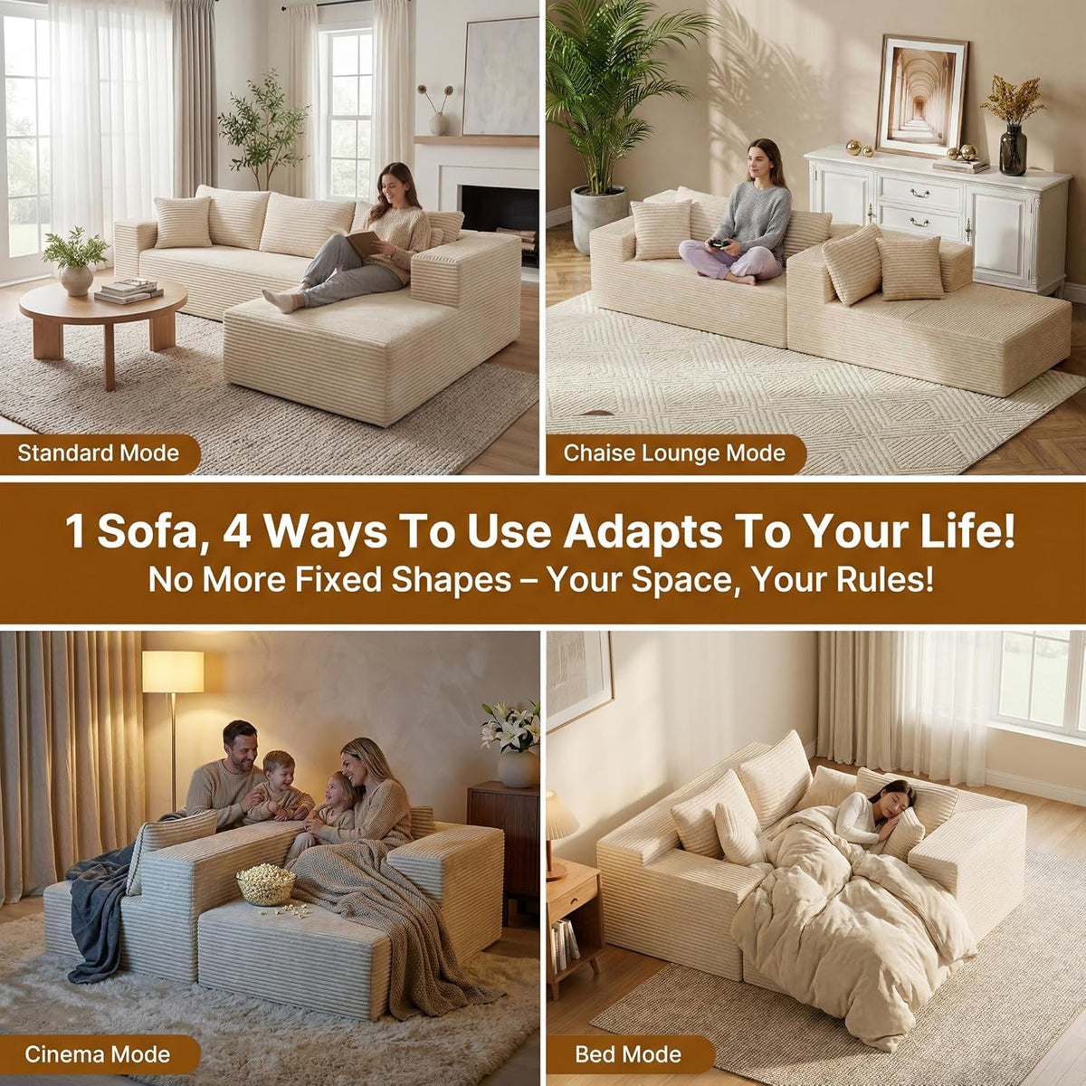 Beige 108 Inches Left Facing Chaise Lounge Sectional Sofa by ShipItFurniture