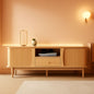 Natural Finish Entertainment Console With Sliding Door by ShipItFurniture