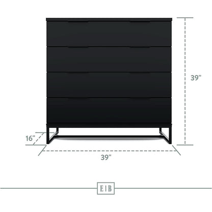 Black Modern Four Drawer Dresser Storage Chest For Bedroom by ShipItFurniture