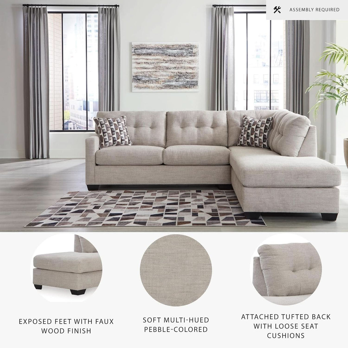 Beige Sleeper Sectional Featuring Chaise Memory Foam by ShipItFurniture
