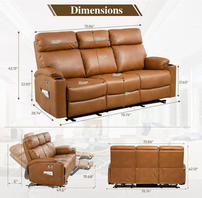 Power Three Seat Recliner Sofa With USB Ports Brown Finish by ShipItFurniture