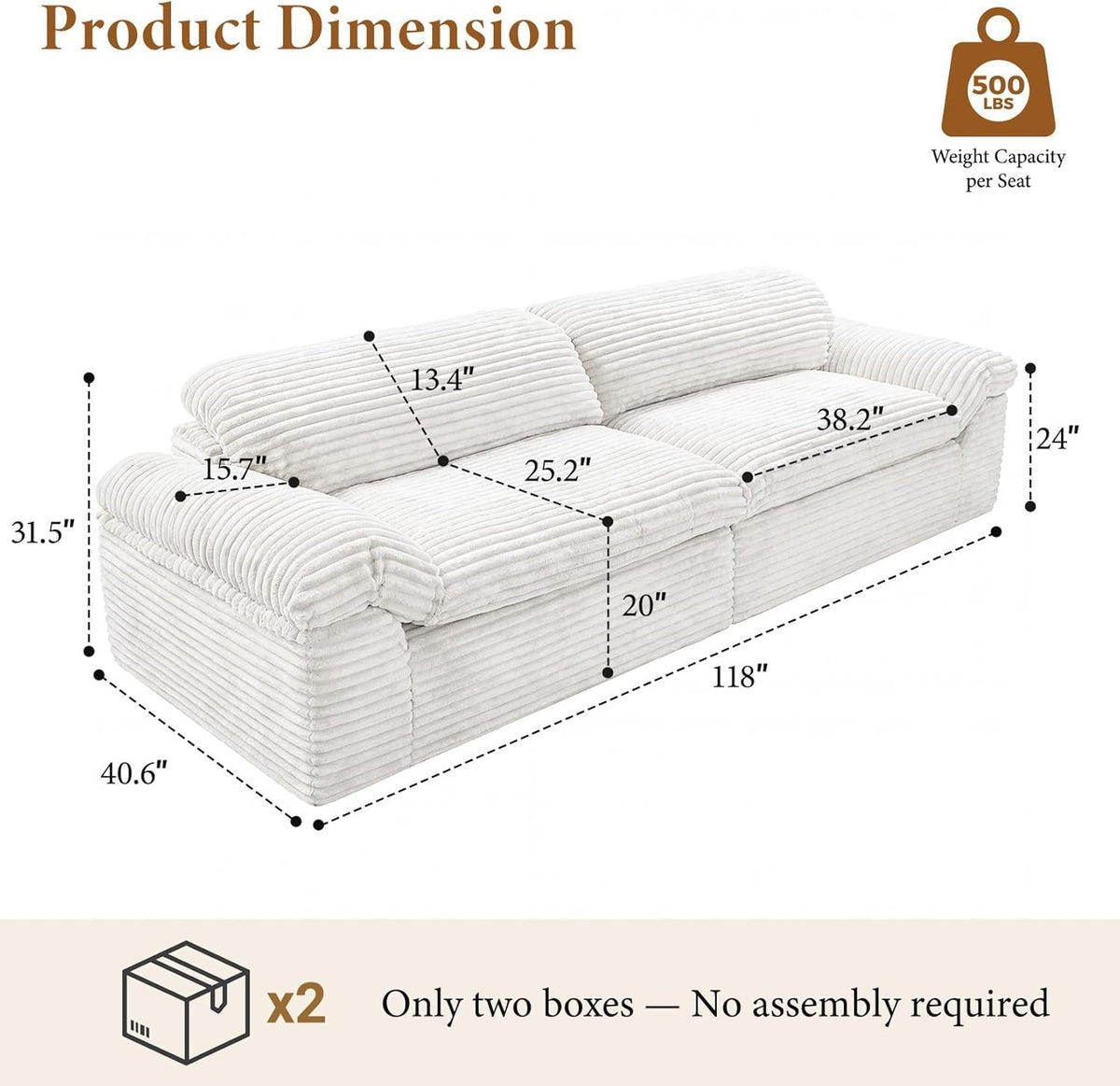 Beige Oversized Sofa For Living Room Interior Decor by ShipItFurniture