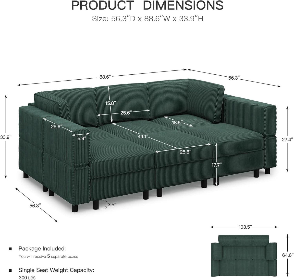 Green Modular Sectional Sofa Featuring Deep Storage by ShipItFurniture