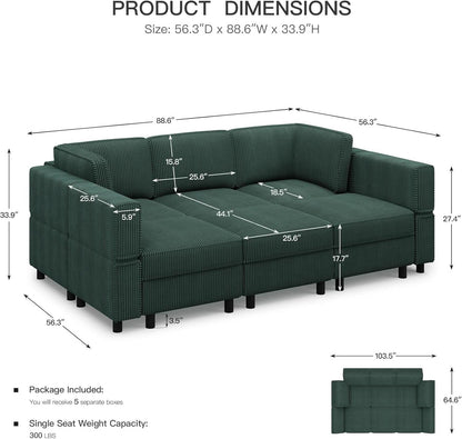 Green Modular Sectional Sofa Featuring Deep Storage by ShipItFurniture