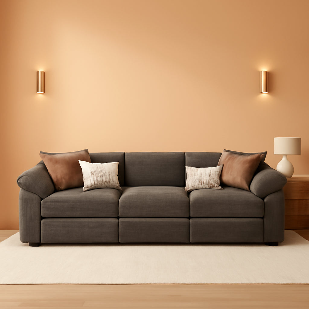 Taupe Chenille Three Seater Modular Sofa Arm rests Included by ShipItFurniture