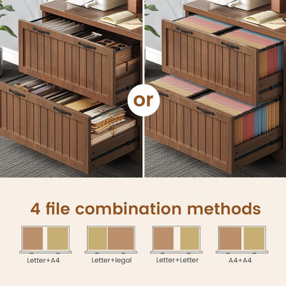 Brown Farmhouse Two Drawer Filing Cabinet Organizer by ShipItFurniture