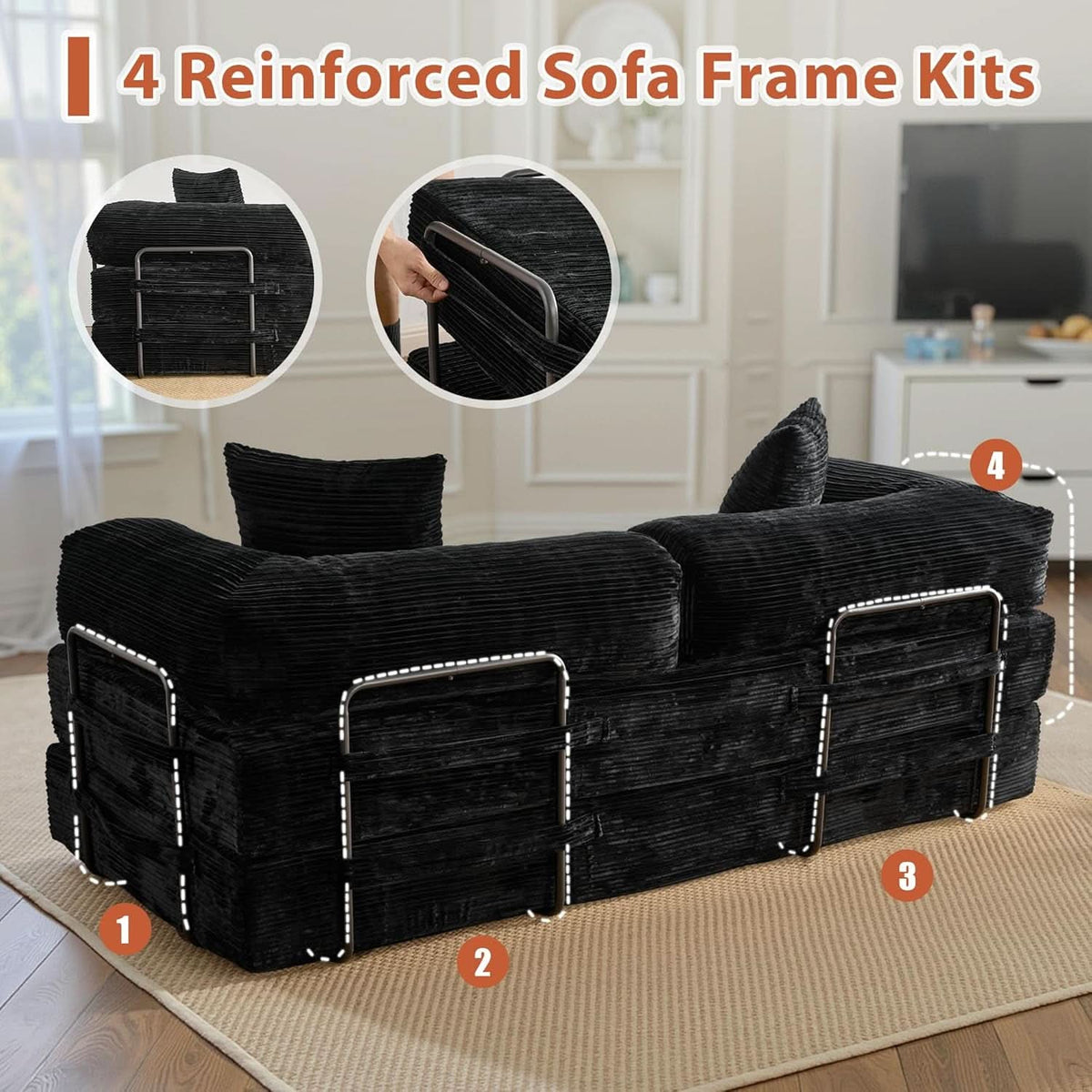 81 Inch Foldable Black Sofa Bed MemoryFoamContourPlus by ShipItFurniture