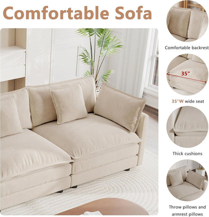 Modular Sectional Sofa 111.5 Inch Movable Ottoman Chenille by ShipItFurniture