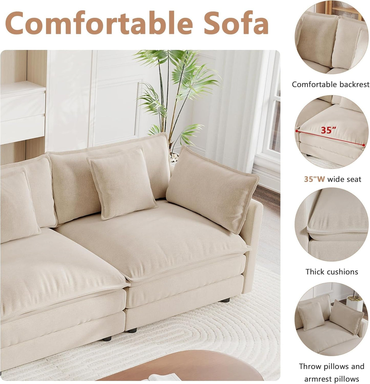 Modular Sectional Sofa Light Coffee Deluxe Configuration by ShipItFurniture