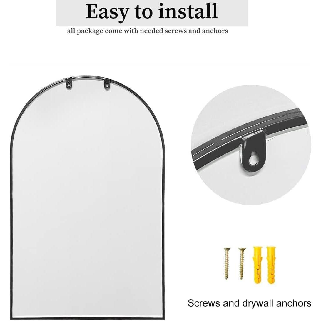 Black Arched Wall Mirror 42x24 Inches With Iron Frame by ShipItFurniture