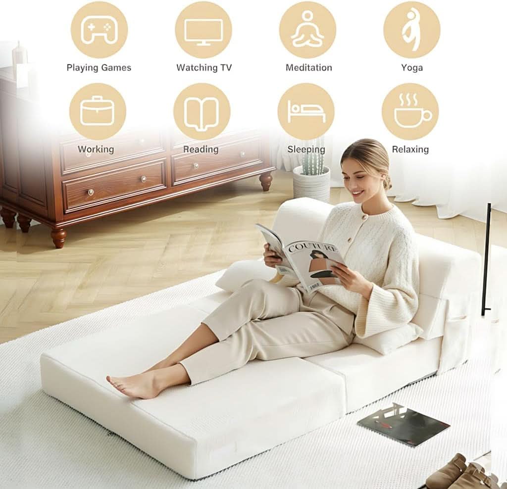 Multifunctional Sleeper Sofa Bed Single Size Beige by ShipItFurniture