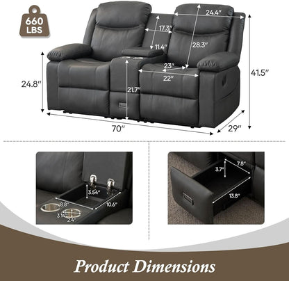 Grey Double Reclining Loveseat For Living Room Home Theater by ShipItFurniture