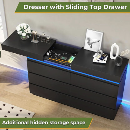 Black Multifunctional Dresser With Sliding Desk LED by ShipItFurniture