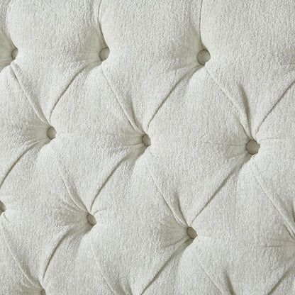 King Size Platform Bed Frame, Chenille Upholstered Sleigh Bed with Scroll Wingback Headboard & Footboard/Button Tufted/No Box Spring Required/Cream by ShipItFurniture
